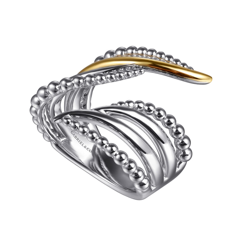 925 Sterling Silver and 14K Yellow Gold Bujukan Multiple Row Bypass Ring - Shot 3