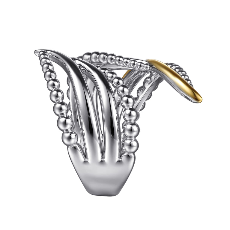 925 Sterling Silver and 14K Yellow Gold Bujukan Multiple Row Bypass Ring - Shot 4