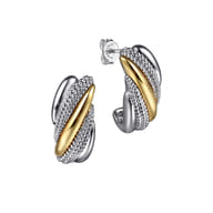 925 Sterling Silver and 14K Yellow Gold Bujukan Multiple Row J Hoop Earrings