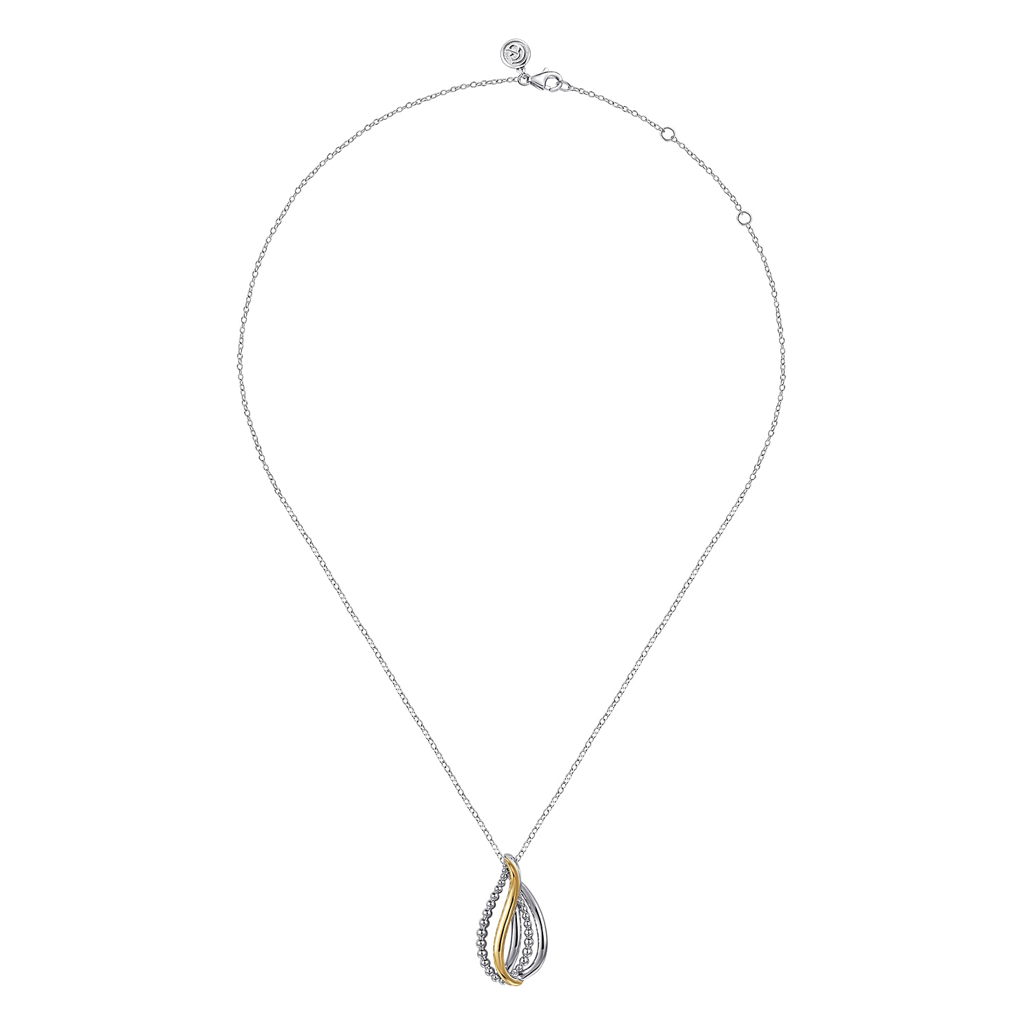 925 Sterling Silver and 14K Yellow Gold Bujukan Multiple Row Teardrop Pendant Necklace