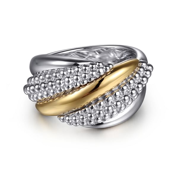 Sterling Silver & 14K Yellow Gold Cross Band