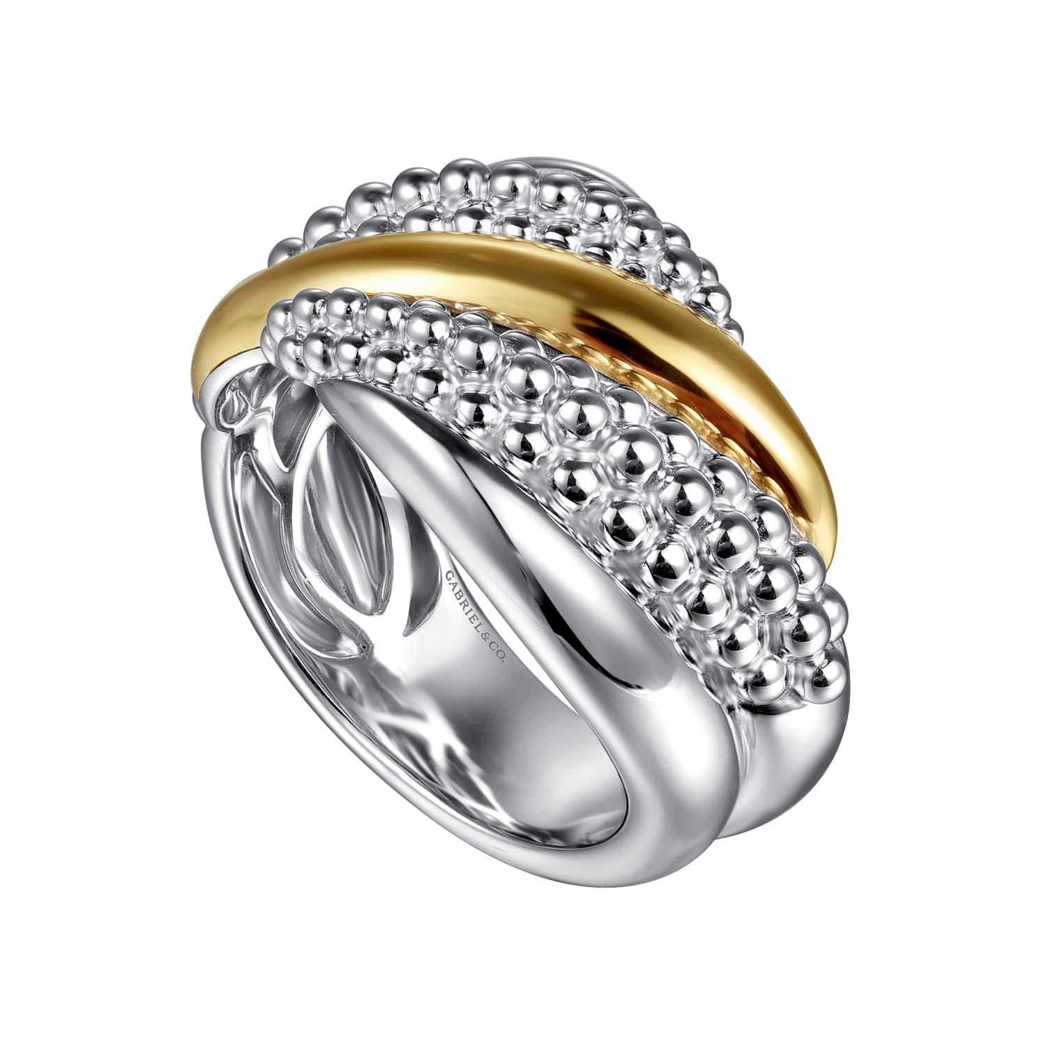 925 Sterling Silver and 14K Yellow Gold Bujukan Multiple Row Wide Band Ring - Shot 3