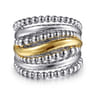925 Sterling Silver and 14K Yellow Gold Bujukan Multiple Row Wide Band Ring