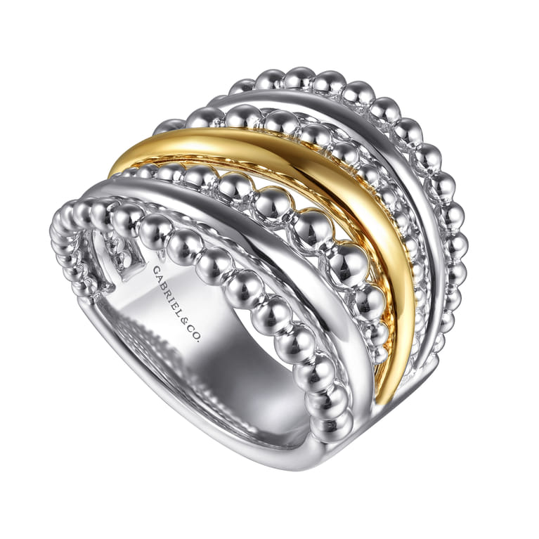 925 Sterling Silver and 14K Yellow Gold Bujukan Multiple Row Wide Band Ring - Shot 3
