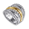 925 Sterling Silver and 14K Yellow Gold Bujukan Multiple Row Wide Band Ring