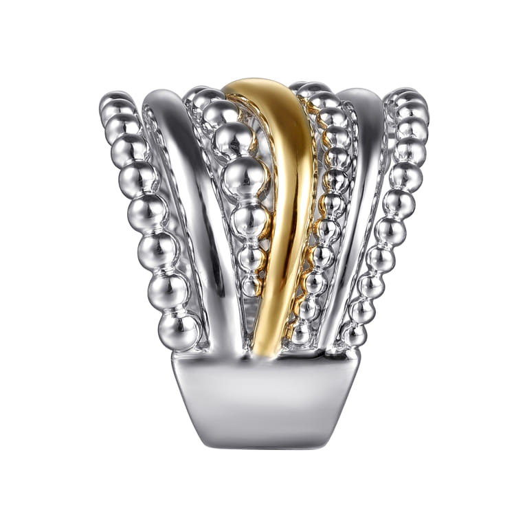 925 Sterling Silver and 14K Yellow Gold Bujukan Multiple Row Wide Band Ring - Shot 4