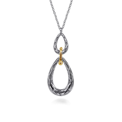 925 Sterling Silver and 14K Yellow Gold Bujukan Pear Shape Necklace