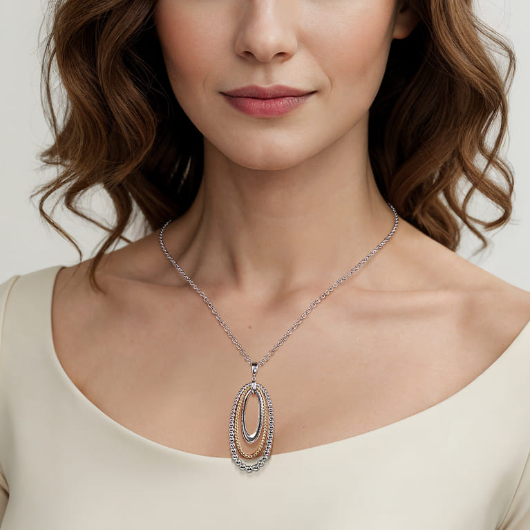 925 Sterling Silver and 14K Yellow Gold Bujukan Rope Circle Pendant Necklace - Shot 2