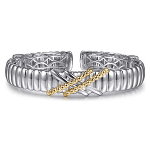 925 Sterling Silver and 14K Yellow Gold Bujukan Shrimp Criss Cross Bangle Bracelet