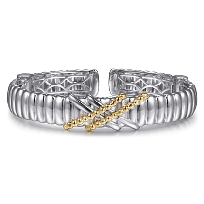 925 Sterling Silver and 14K Yellow Gold Bujukan Shrimp Criss Cross Bangle Bracelet