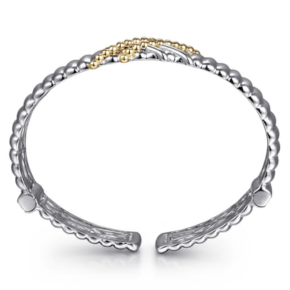 925 Sterling Silver and 14K Yellow Gold Bujukan Shrimp Criss Cross Bangle Bracelet