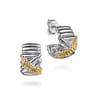 925 Sterling Silver and 14K Yellow Gold Bujukan Shrimp Criss Cross J Hoop Earrings