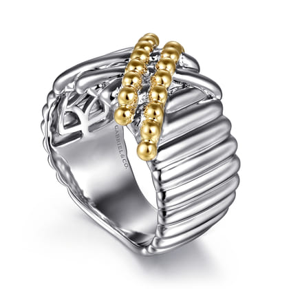 925 Sterling Silver and 14K Yellow Gold Bujukan Shrimp Criss-Cross Ring