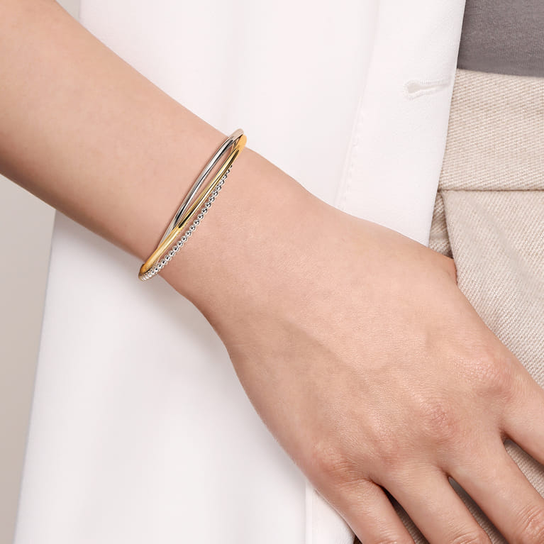925 Sterling Silver and 14K Yellow Gold Bujukan Twisted Bangle Bracelet - Shot 4