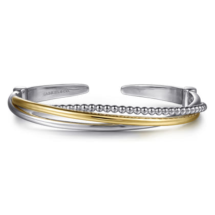 925 Sterling Silver and 14K Yellow Gold Bujukan Twisted Bangle Bracelet