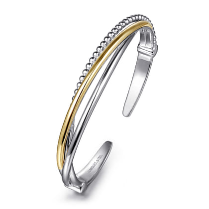 925 Sterling Silver and 14K Yellow Gold Bujukan Twisted Bangle Bracelet