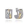 925 Sterling Silver and 14K Yellow Gold Bujukan White Sapphire Criss Cross J Hoop Earrings