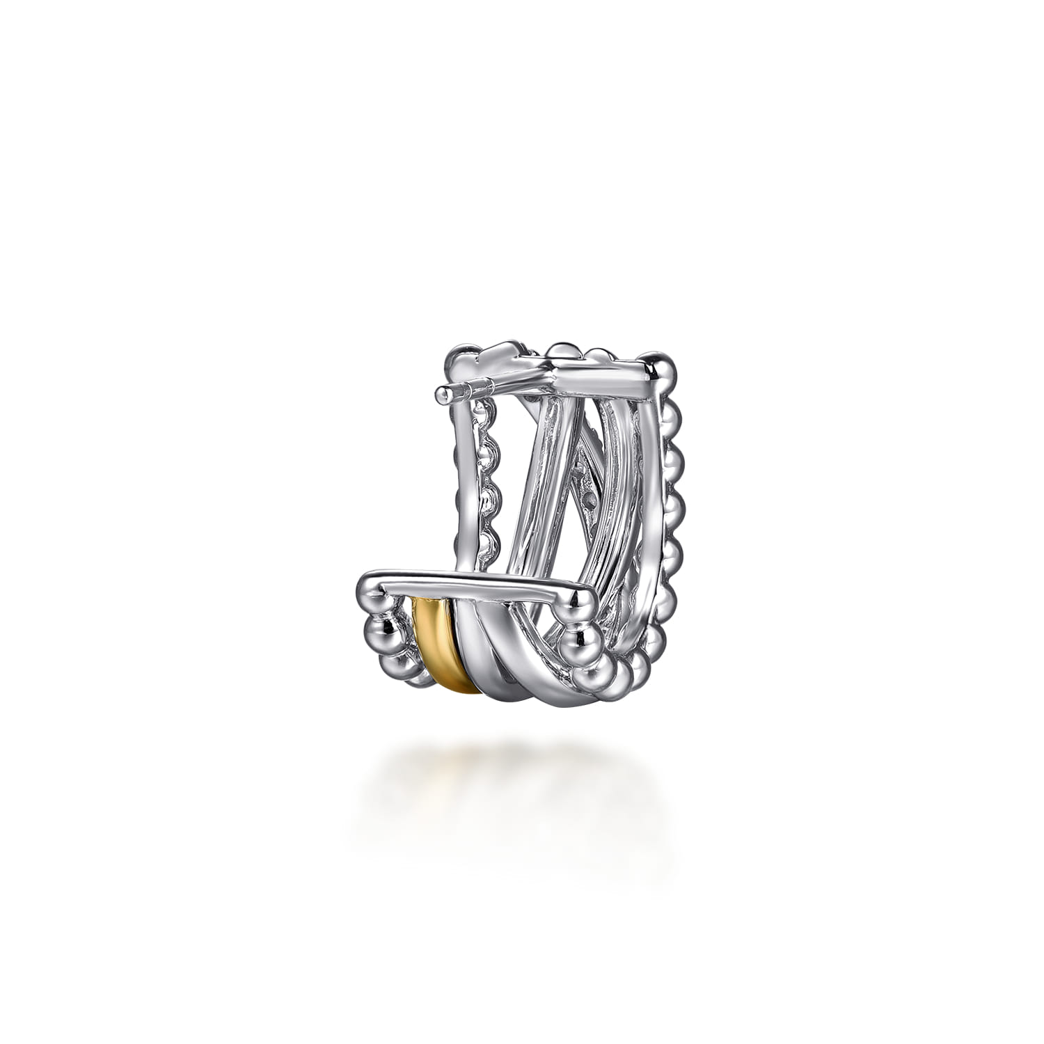 925 Sterling Silver and 14K Yellow Gold Bujukan White Sapphire Criss Cross J Hoop Earrings - Shot 3