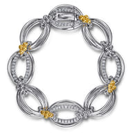 925 Sterling Silver and 14K Yellow Gold Bujukan White Sapphire Link Bracelet