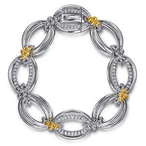 925 Sterling Silver and 14K Yellow Gold Bujukan White Sapphire Link Bracelet