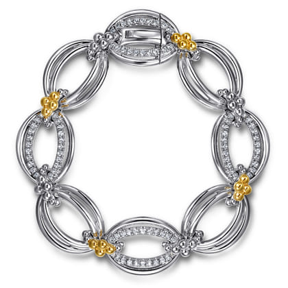 925 Sterling Silver and 14K Yellow Gold Bujukan White Sapphire Link Bracelet