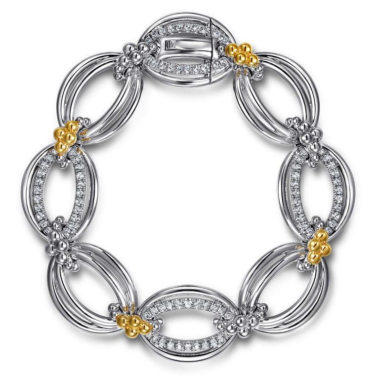925 Sterling Silver and 14K Yellow Gold Bujukan White Sapphire Link Bracelet - Shot 1
