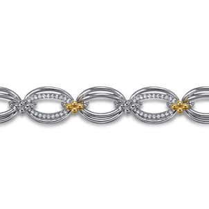 925 Sterling Silver and 14K Yellow Gold Bujukan White Sapphire Link Bracelet