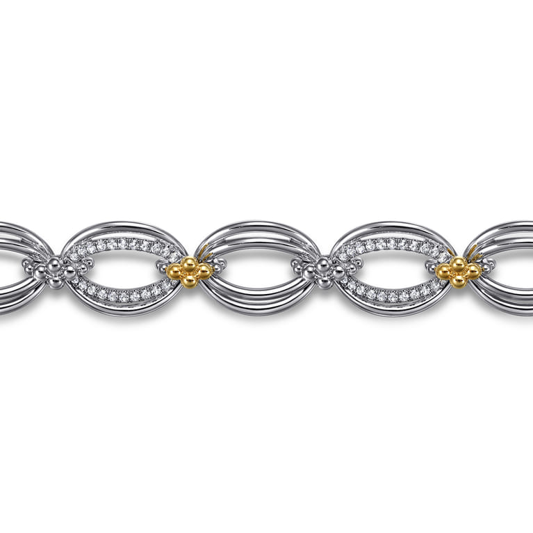925 Sterling Silver and 14K Yellow Gold Bujukan White Sapphire Link Bracelet - Shot 2