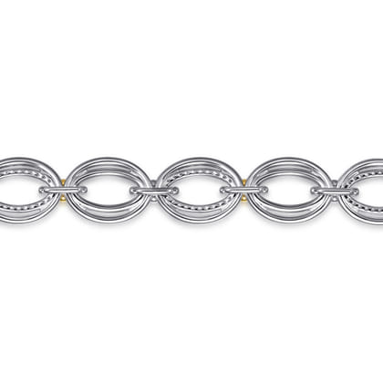 925 Sterling Silver and 14K Yellow Gold Bujukan White Sapphire Link Bracelet
