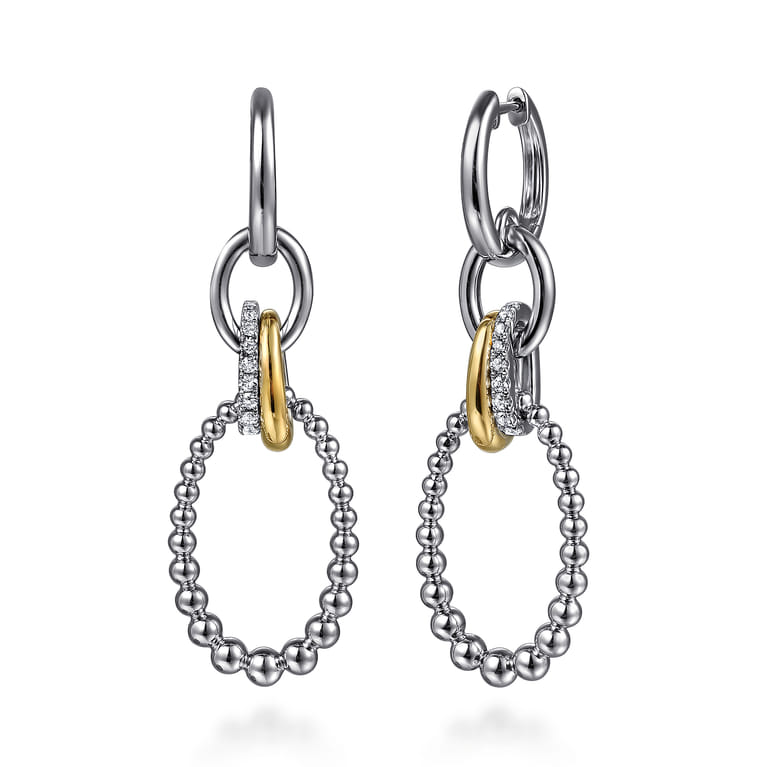 925 Sterling Silver and 14K Yellow Gold Bujukan White Sapphire Link Drop Earrings - Shot 1