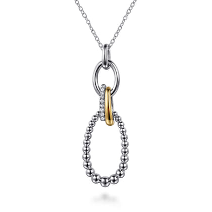 925 Sterling Silver and 14K Yellow Gold Bujukan White Sapphire Link Pendant Necklace