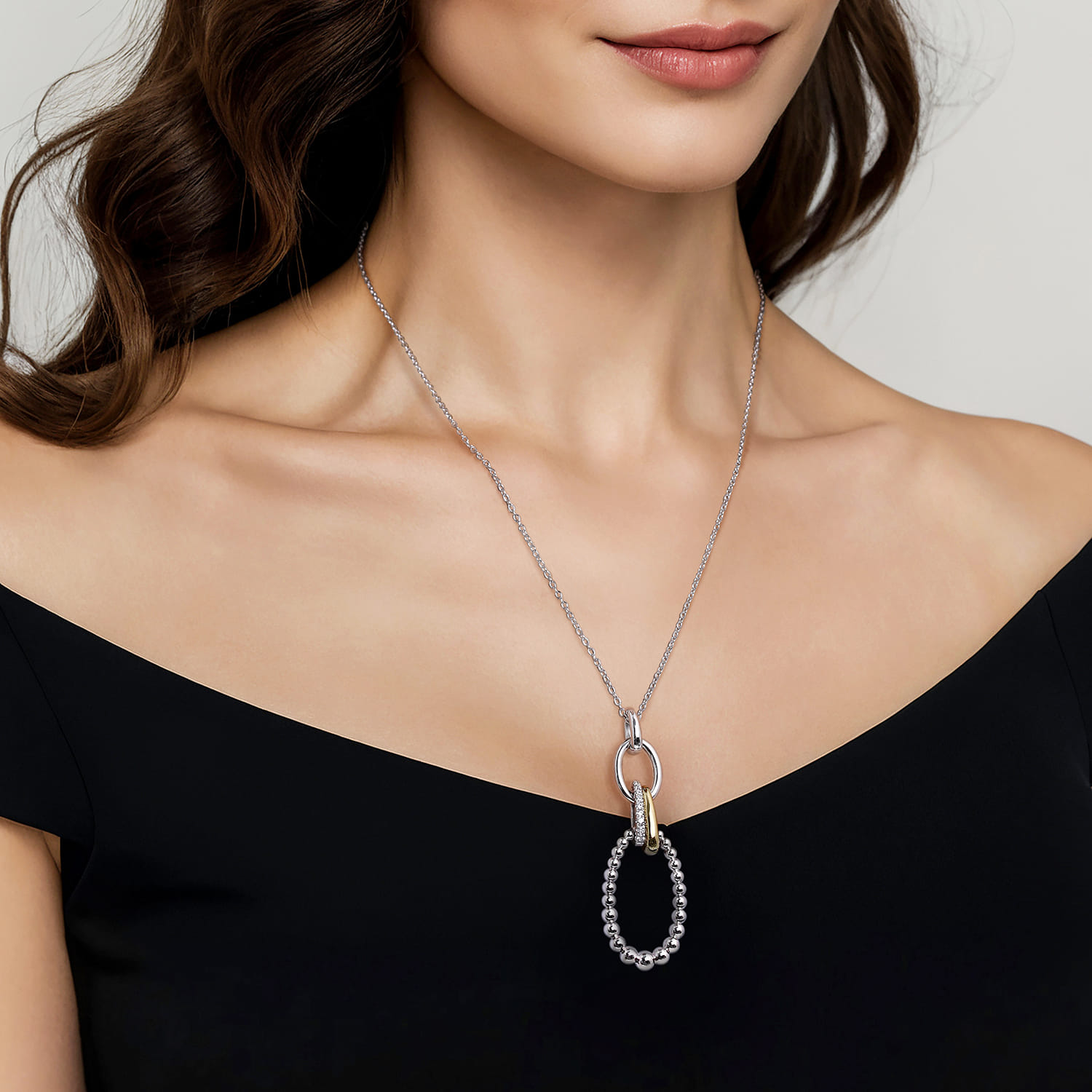 925 Sterling Silver and 14K Yellow Gold Bujukan White Sapphire Link Pendant Necklace - Shot 3