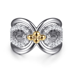 925 Sterling Silver and 14K Yellow Gold Bujukan White Sapphire Link Ring