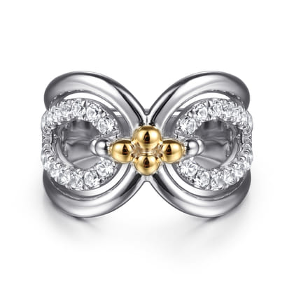 925 Sterling Silver and 14K Yellow Gold Bujukan White Sapphire Link Ring