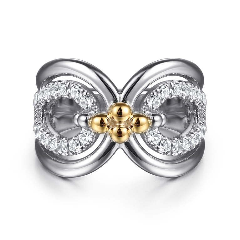925 Sterling Silver and 14K Yellow Gold Bujukan White Sapphire Link Ring - Shot 1