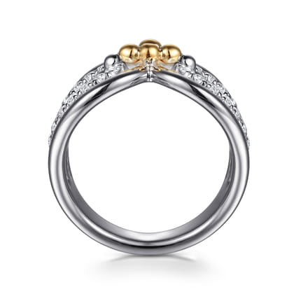 925 Sterling Silver and 14K Yellow Gold Bujukan White Sapphire Link Ring