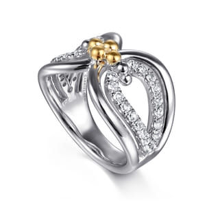 925 Sterling Silver and 14K Yellow Gold Bujukan White Sapphire Link Ring