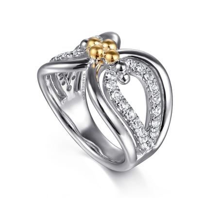 925 Sterling Silver and 14K Yellow Gold Bujukan White Sapphire Link Ring