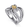 925 Sterling Silver and 14K Yellow Gold Bujukan White Sapphire Link Ring