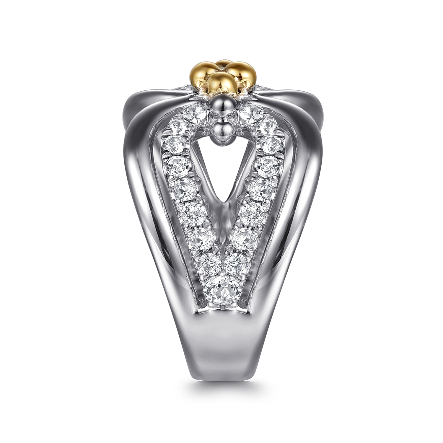 925 Sterling Silver and 14K Yellow Gold Bujukan White Sapphire Link Ring