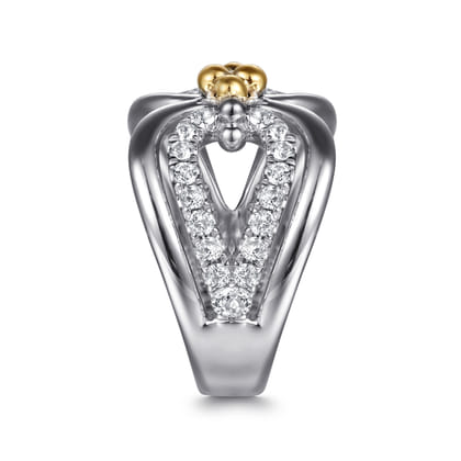 925 Sterling Silver and 14K Yellow Gold Bujukan White Sapphire Link Ring