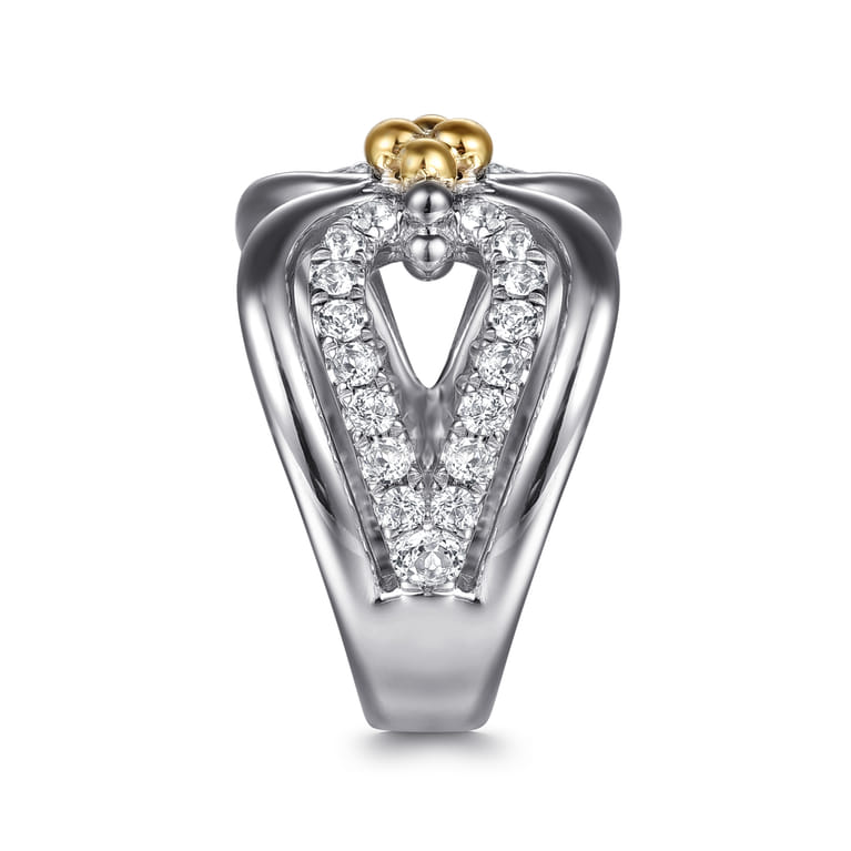 925 Sterling Silver and 14K Yellow Gold Bujukan White Sapphire Link Ring - Shot 4