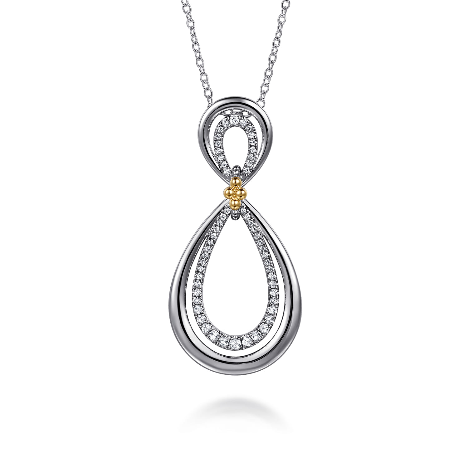 925 Sterling Silver and 14K Yellow Gold Bujukan White Sapphire Teardrop Necklace - Shot 1