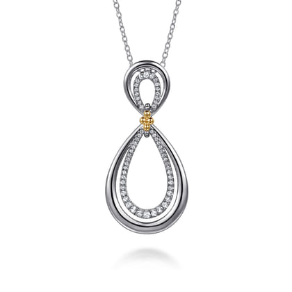 925 Sterling Silver and 14K Yellow Gold Bujukan White Sapphire Teardrop Necklace