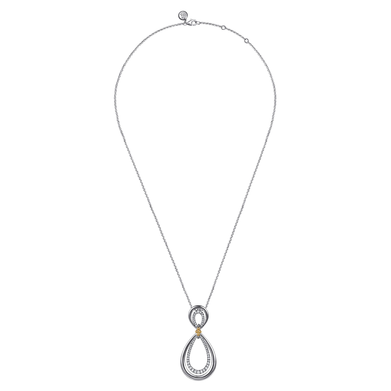 925 Sterling Silver and 14K Yellow Gold Bujukan White Sapphire Teardrop Necklace - Shot 2