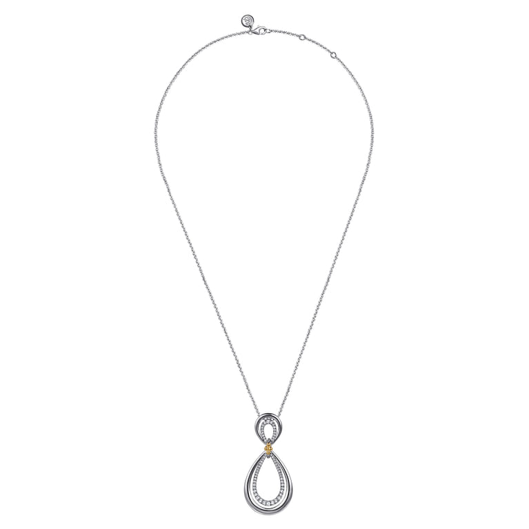 925 Sterling Silver and 14K Yellow Gold Bujukan White Sapphire Teardrop Necklace - Shot 2