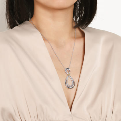 925 Sterling Silver and 14K Yellow Gold Bujukan White Sapphire Teardrop Necklace