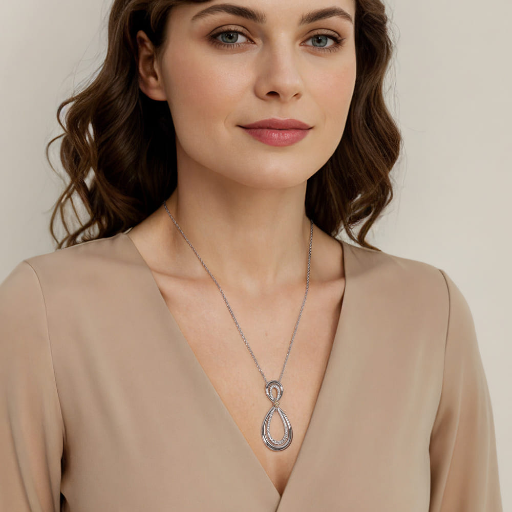 925 Sterling Silver and 14K Yellow Gold Bujukan White Sapphire Teardrop Necklace - Shot 4