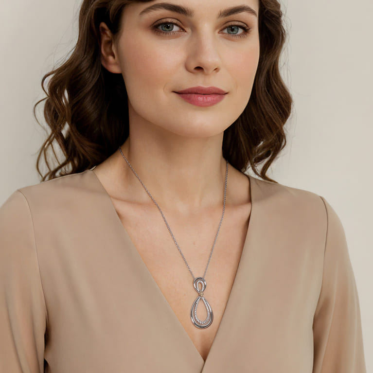 925 Sterling Silver and 14K Yellow Gold Bujukan White Sapphire Teardrop Necklace - Shot 4