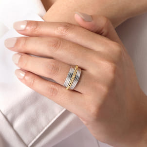 925 Sterling Silver and 14K Yellow Gold Bujukan Wide Band Ring